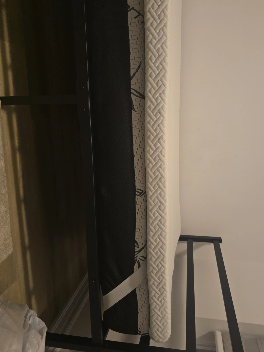 Black Metal Bed Frame with Mattress Topper