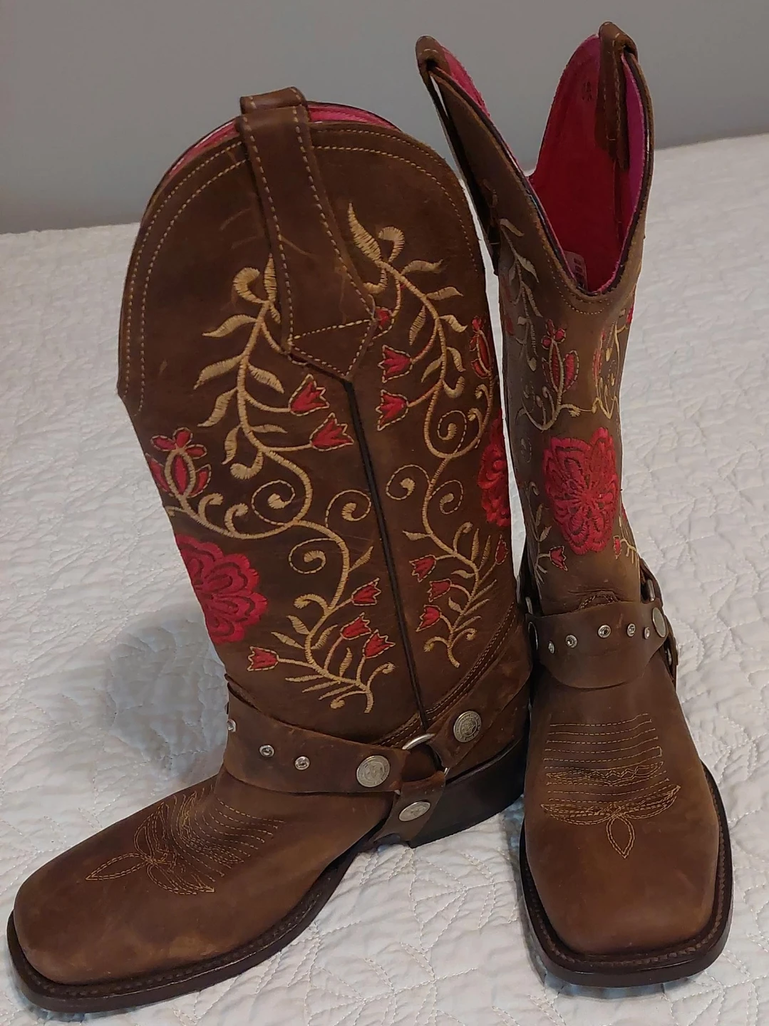 Brown Leather Embroidered Cowboy Boots