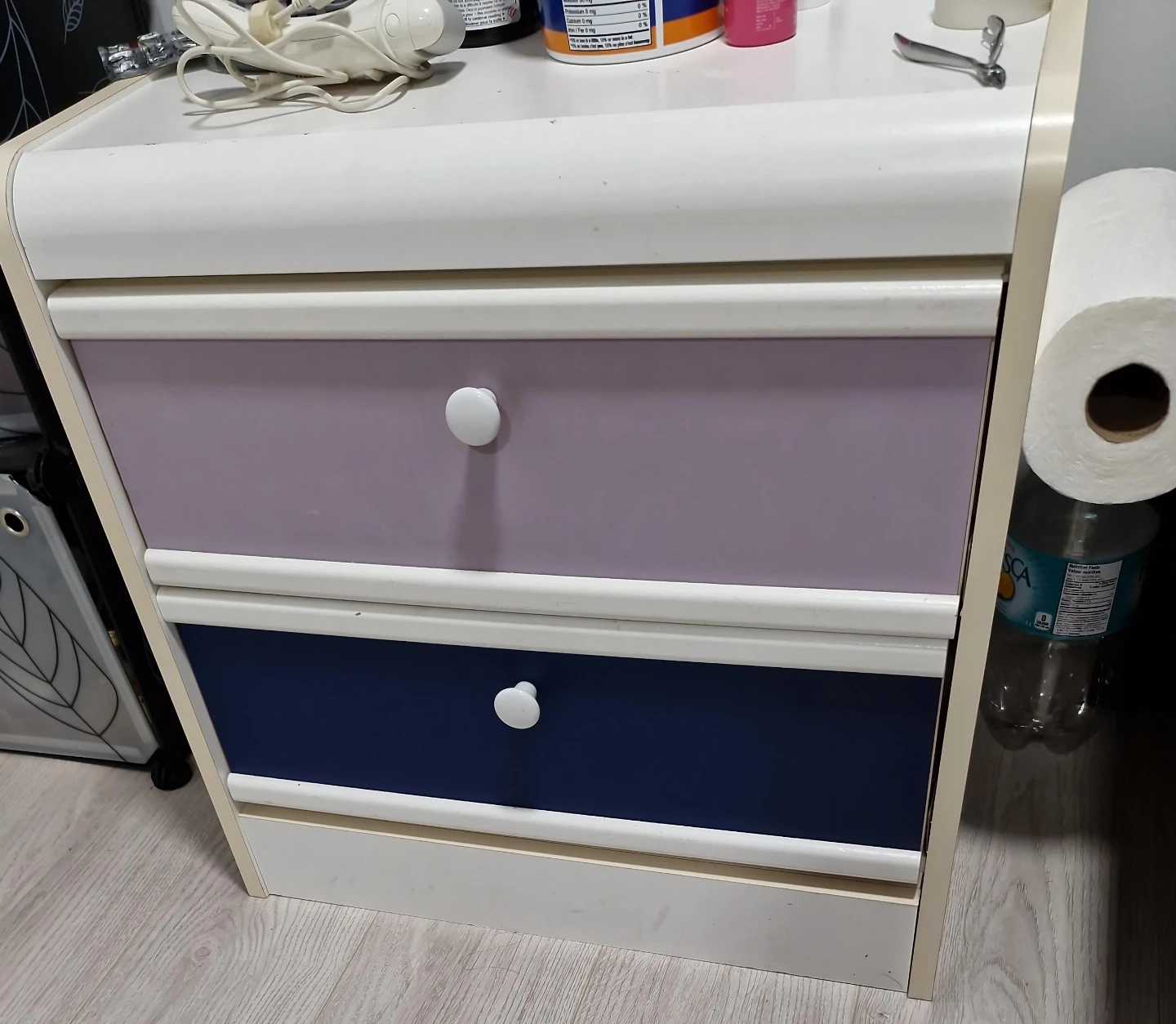 Two-Drawer Nightstand - White, Purple & Blue