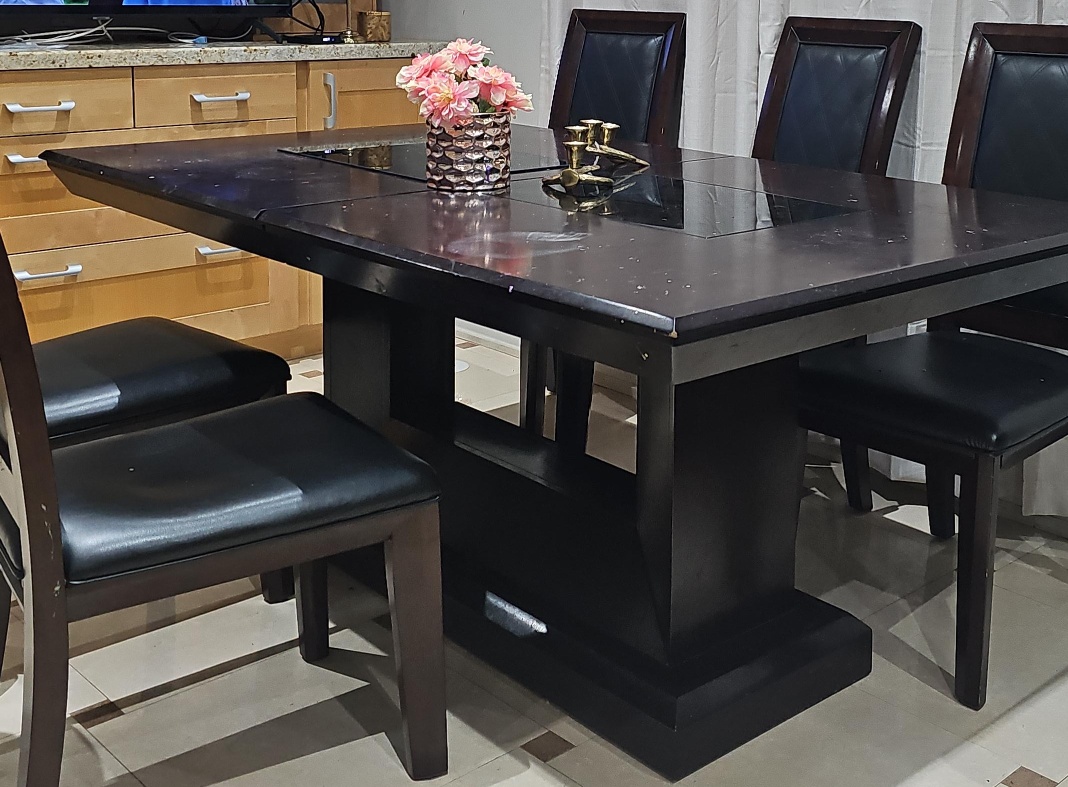 Dark Wood Dining Table with 6 Chairs