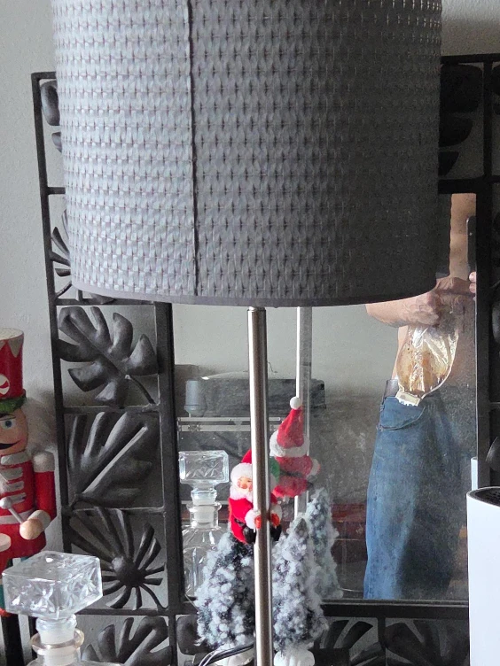 Grey Woven Pattern Lamp with Silver Stand