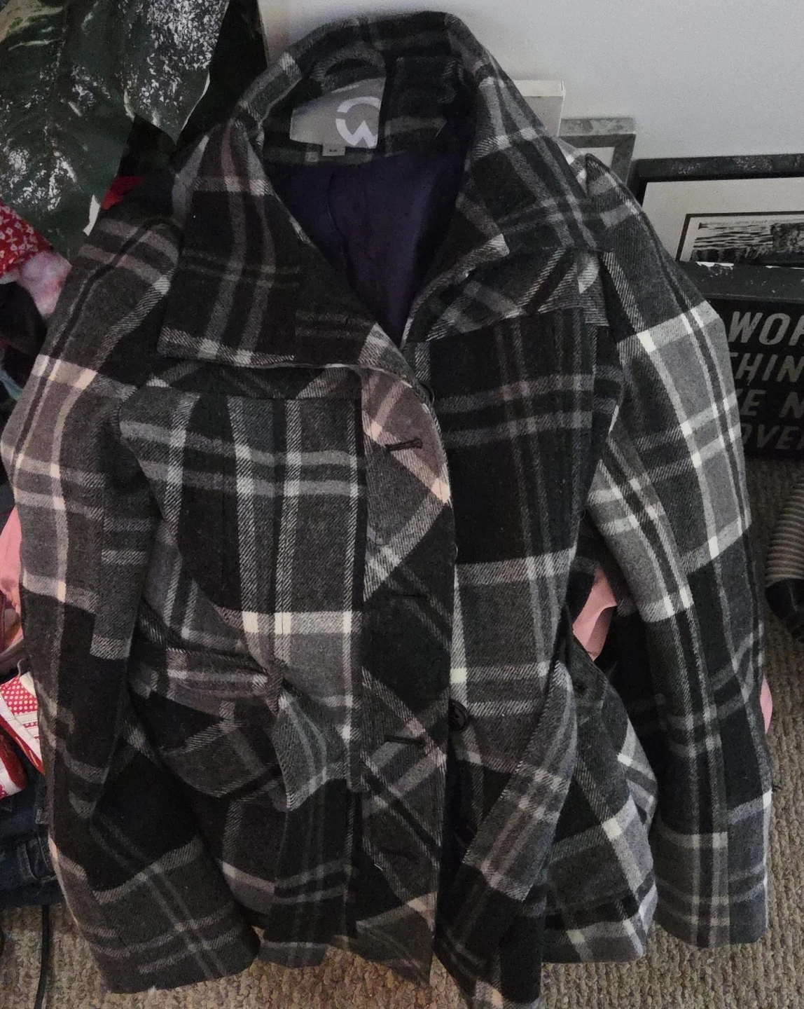 GW Plaid Wool Blend Coat - Size M