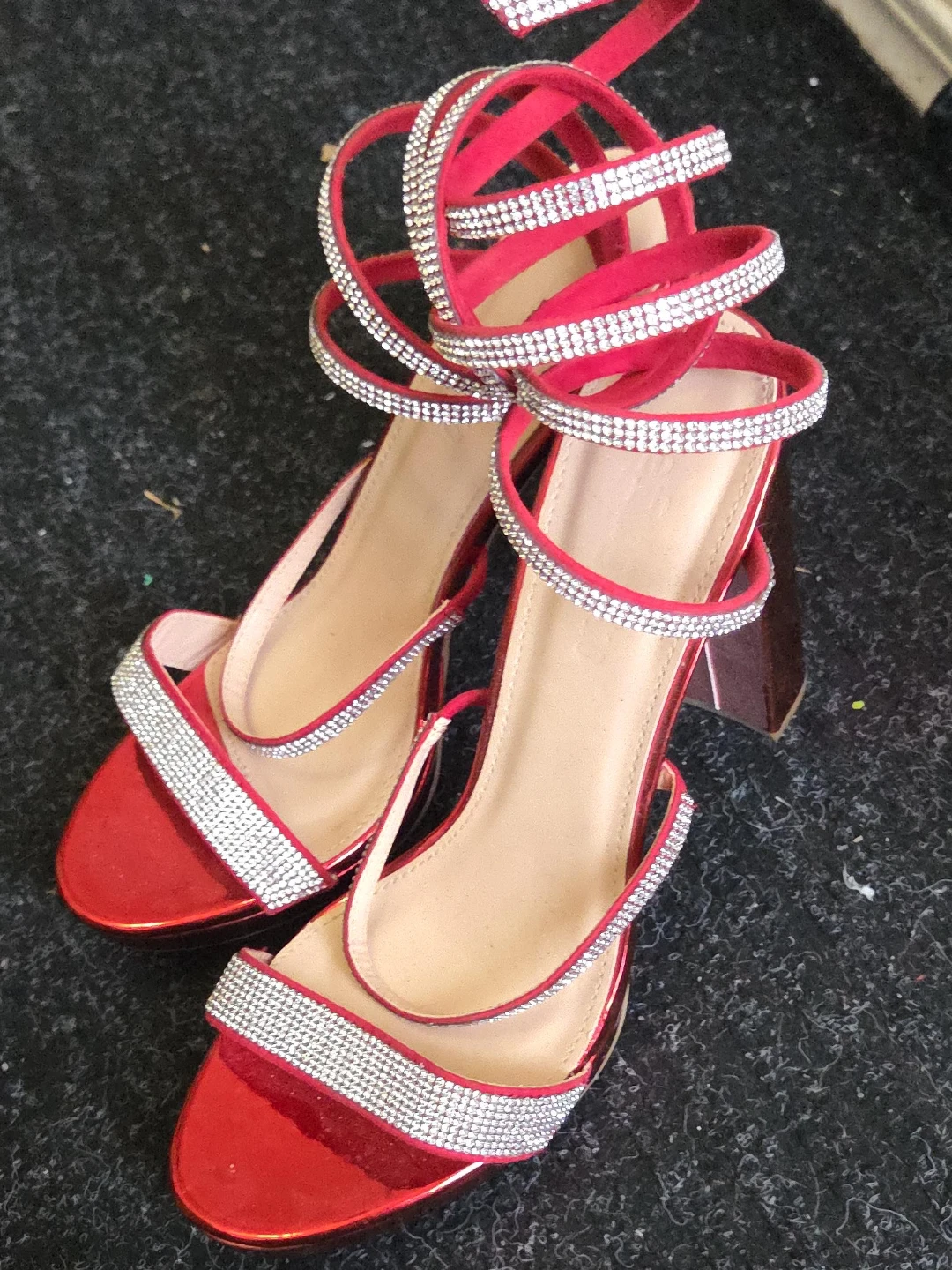 Red Rhinestone Strappy Heels