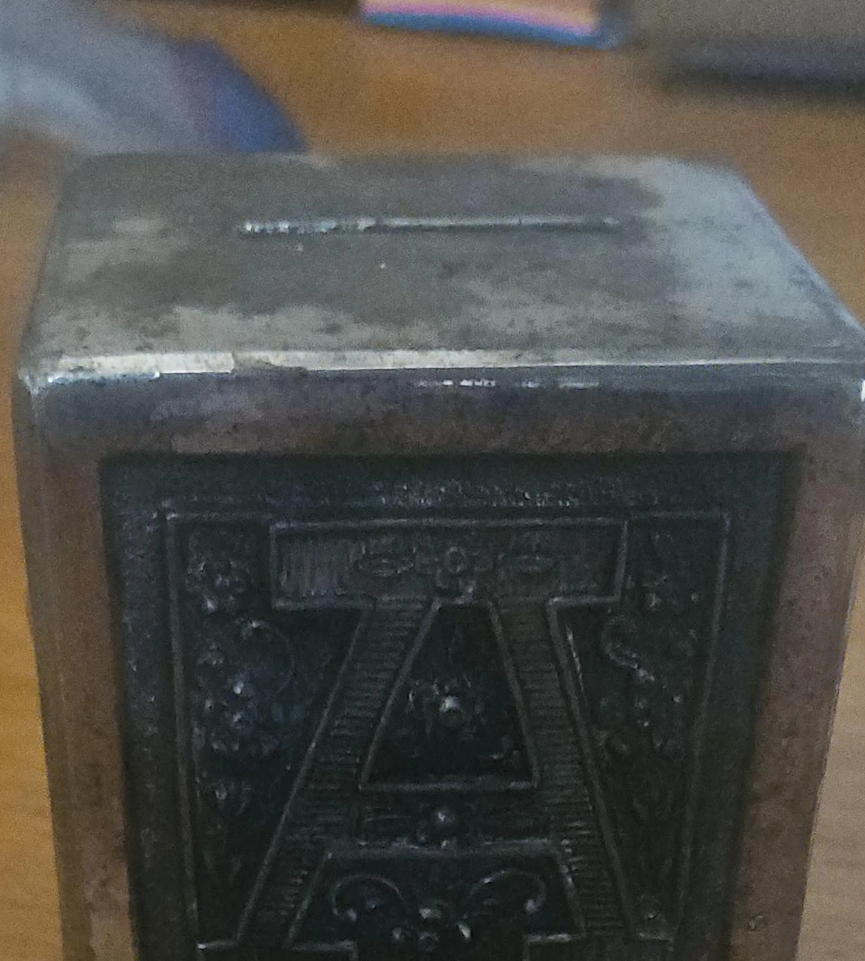 Vintage Silver ABC Block Coin Bank