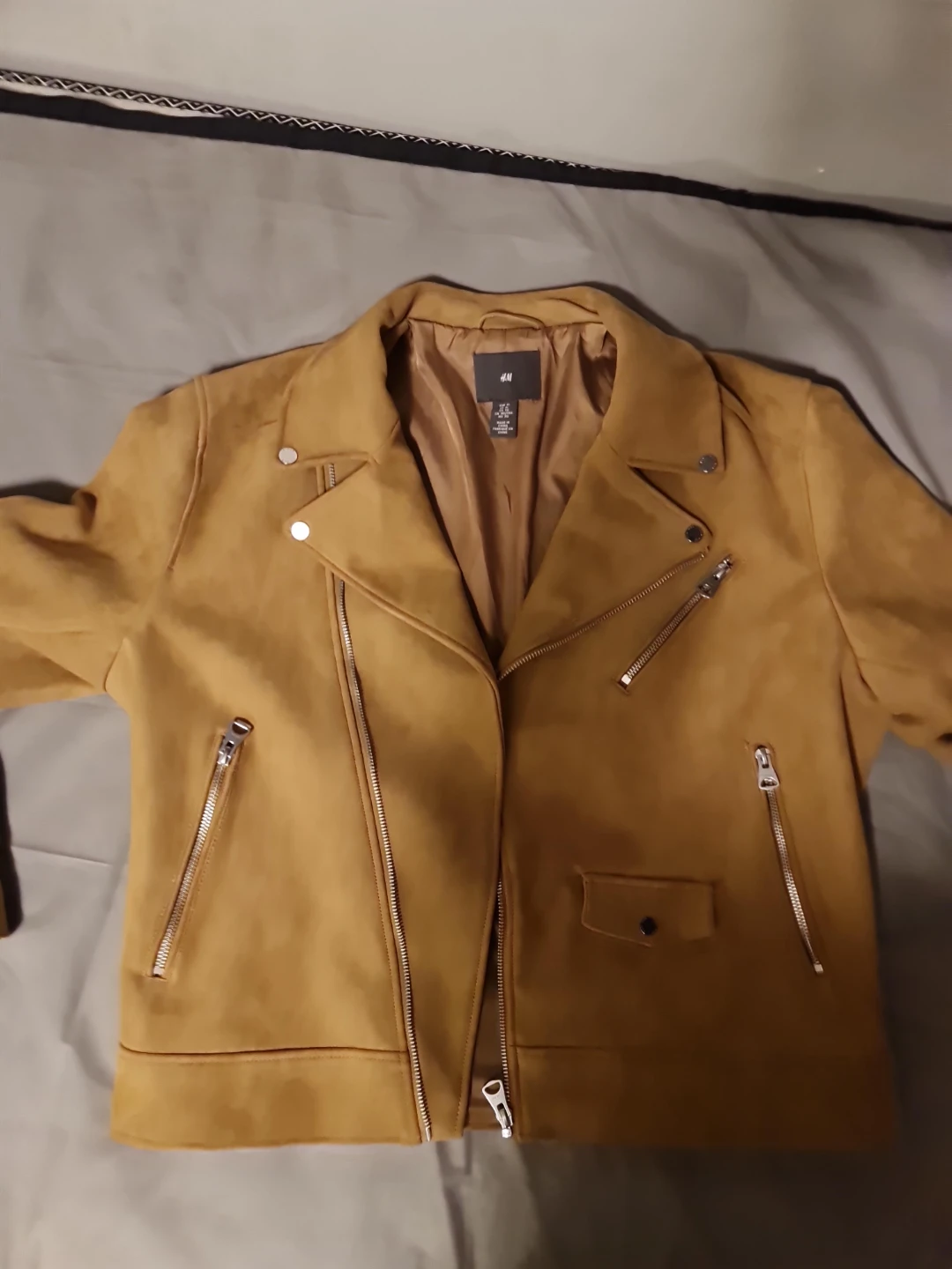 H&M Tan Faux Suede Biker Jacket - Size XL