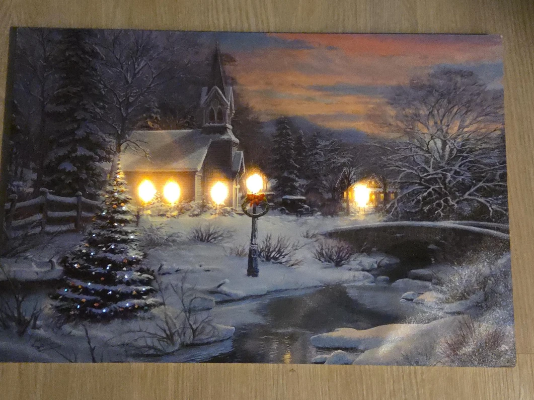 Winter Church Canvas Print with Lights