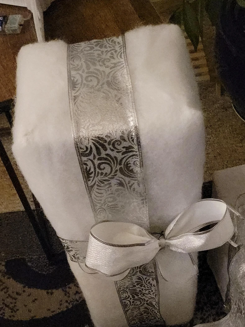 White Pillow Insert with Silver Ribbon