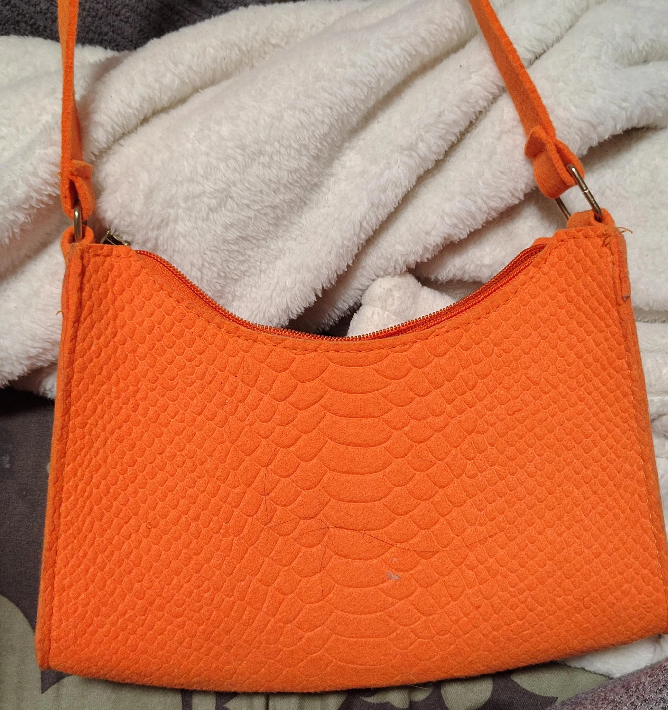 Orange Snakeskin Print Shoulder Bag