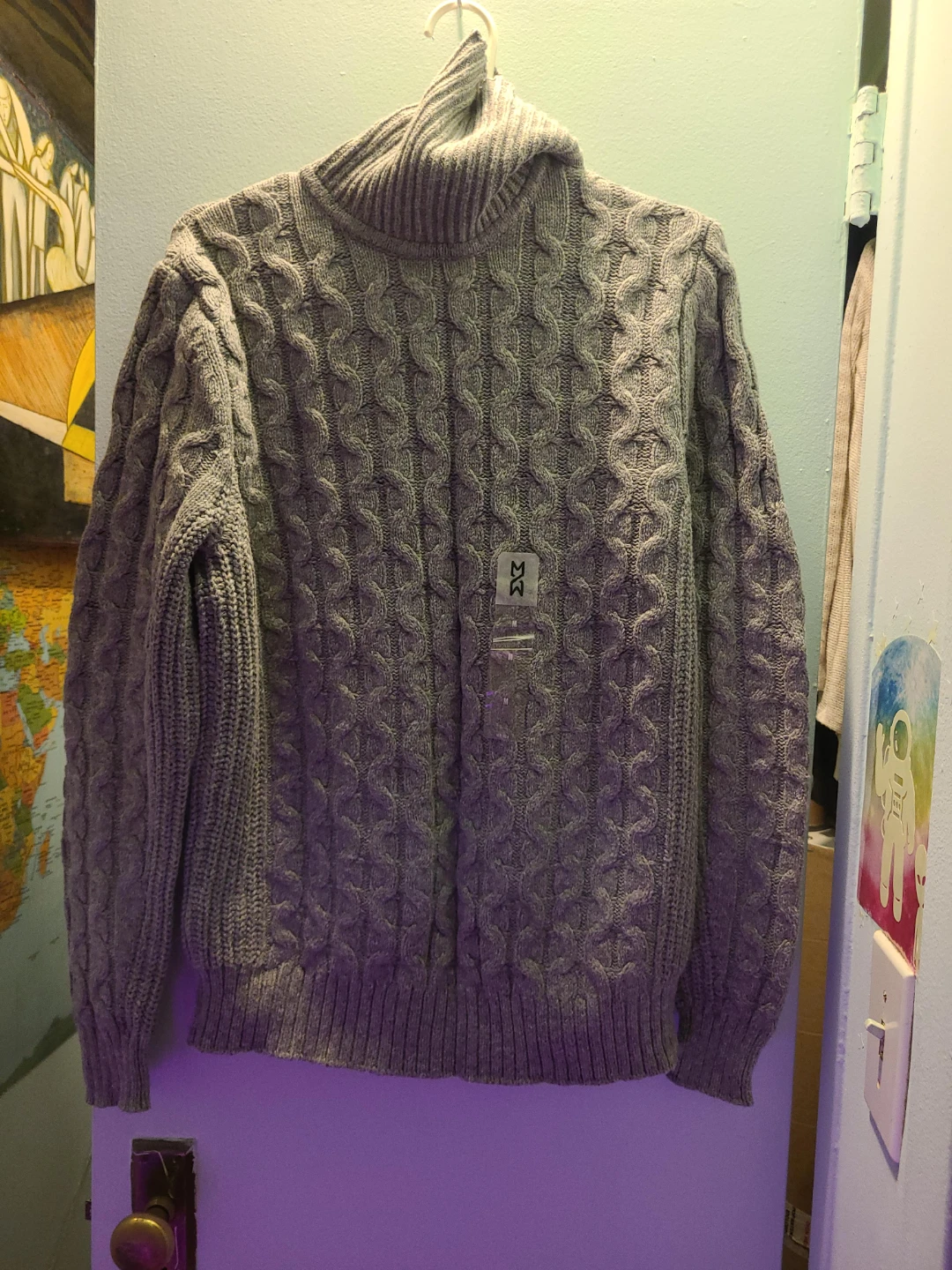Mutual Weave Gray Cable Knit Turtleneck - Size M