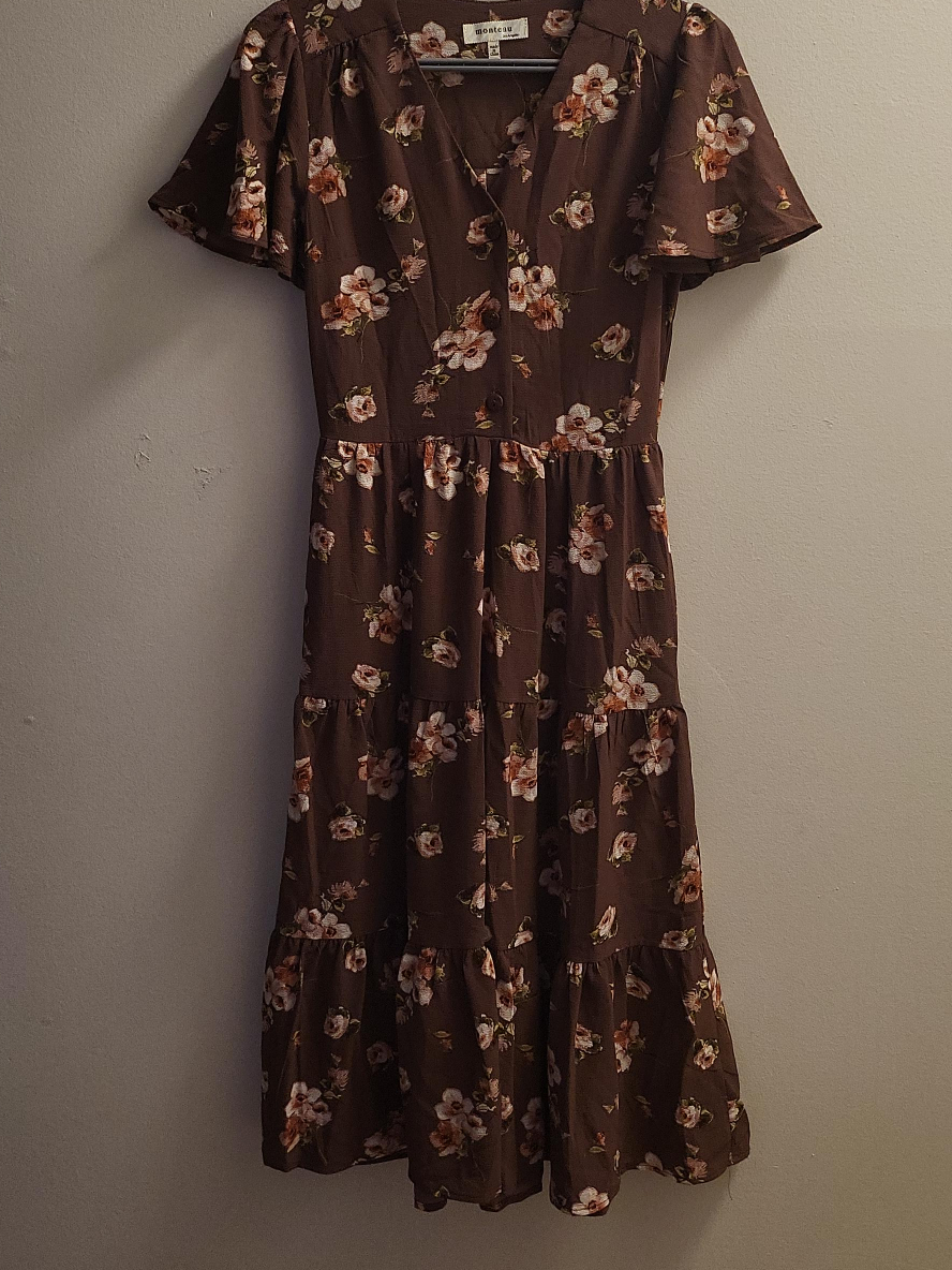 Monteau Brown Floral Midi Dress