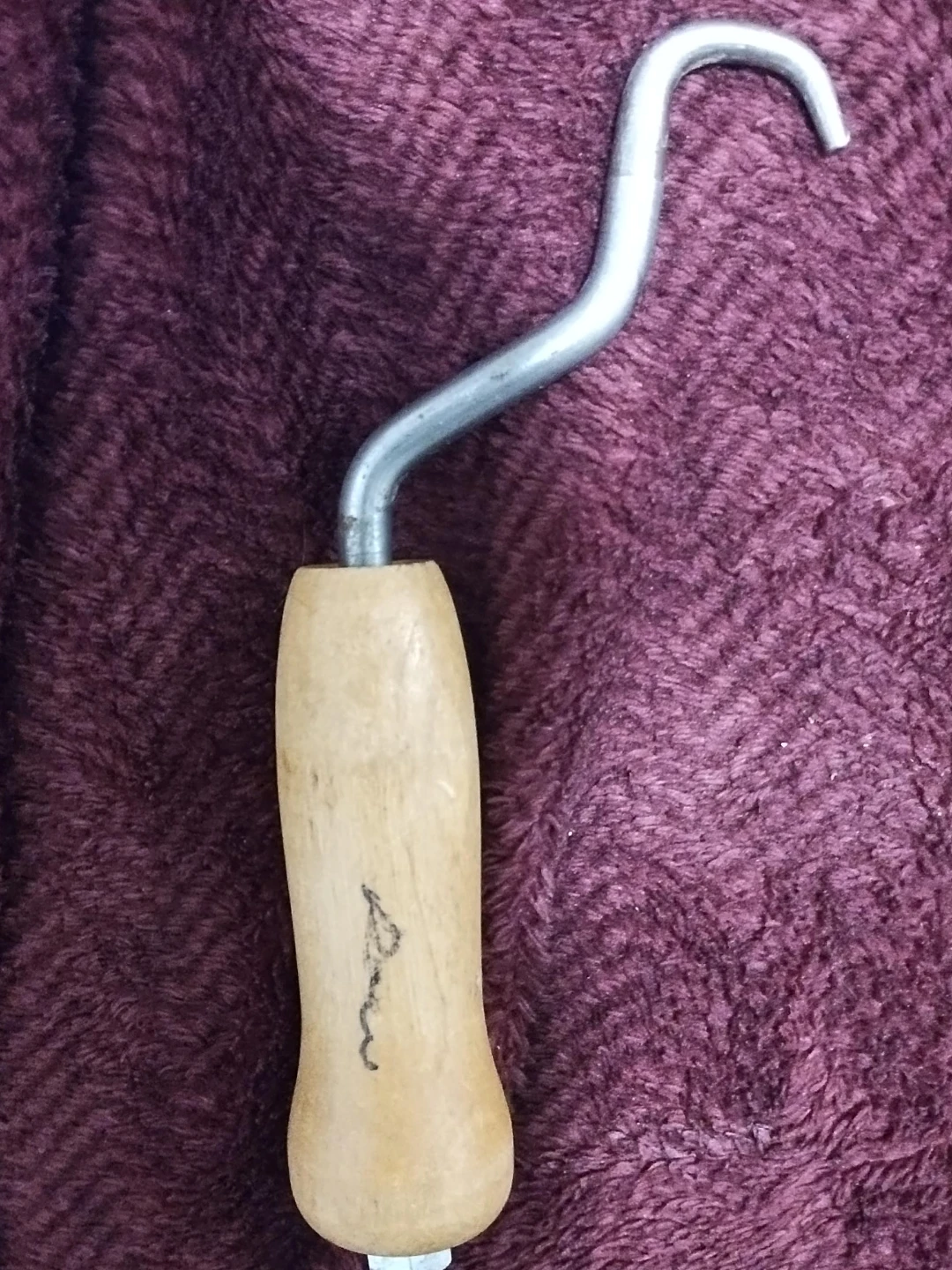 Hook tool with wooden handle