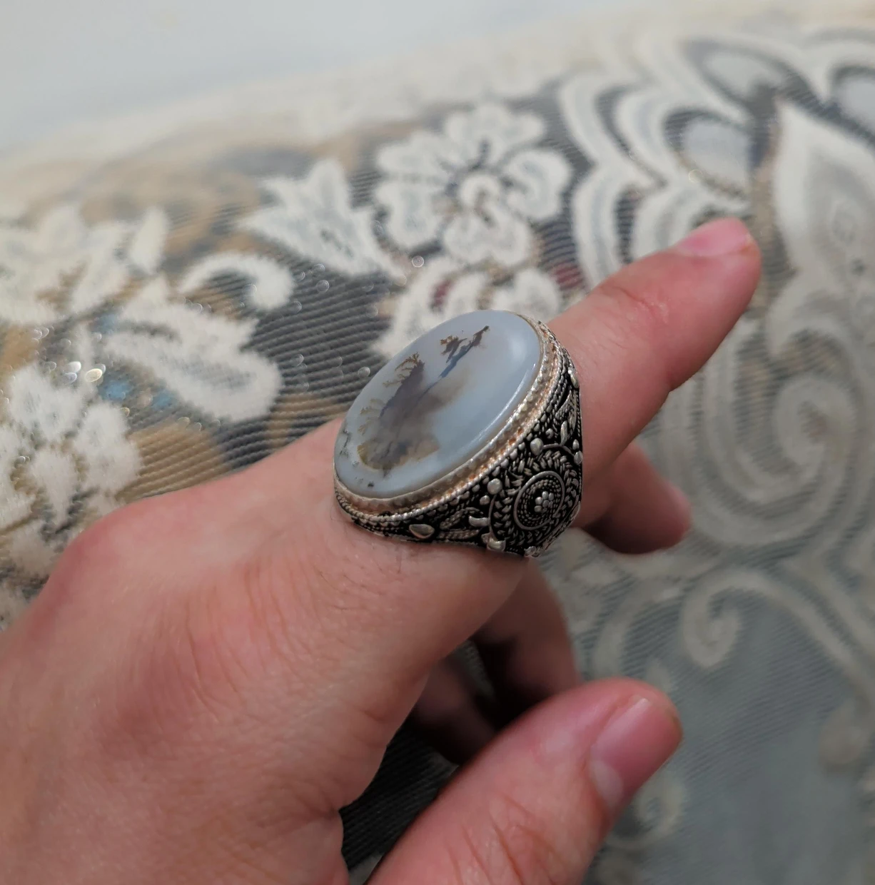 Vintage Silver Ring with Agate Stone