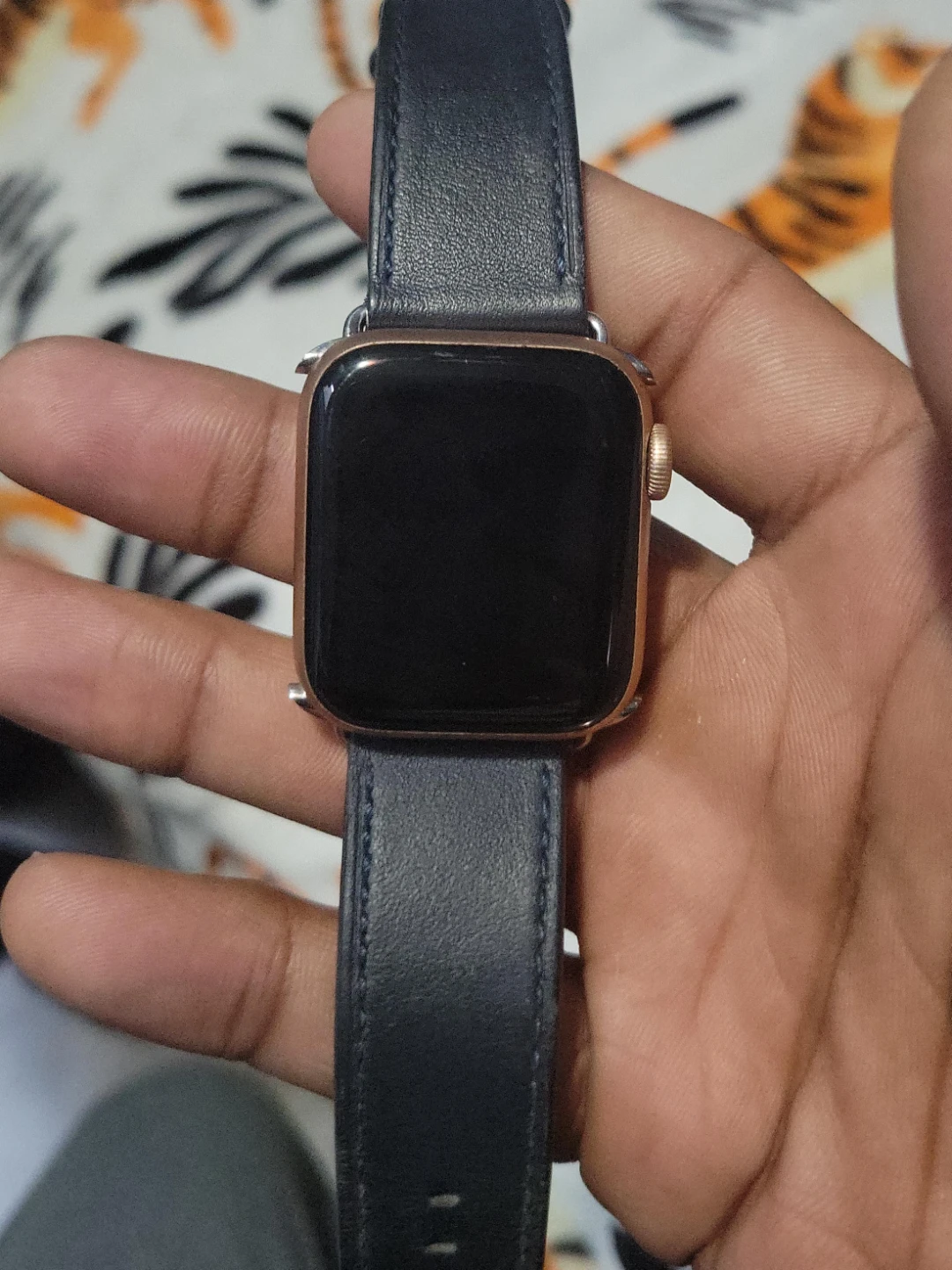 Apple Watch with Blue Leather Band