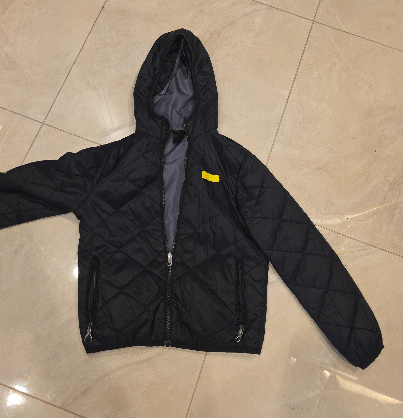Kids Black Quilted Hooded Jacket