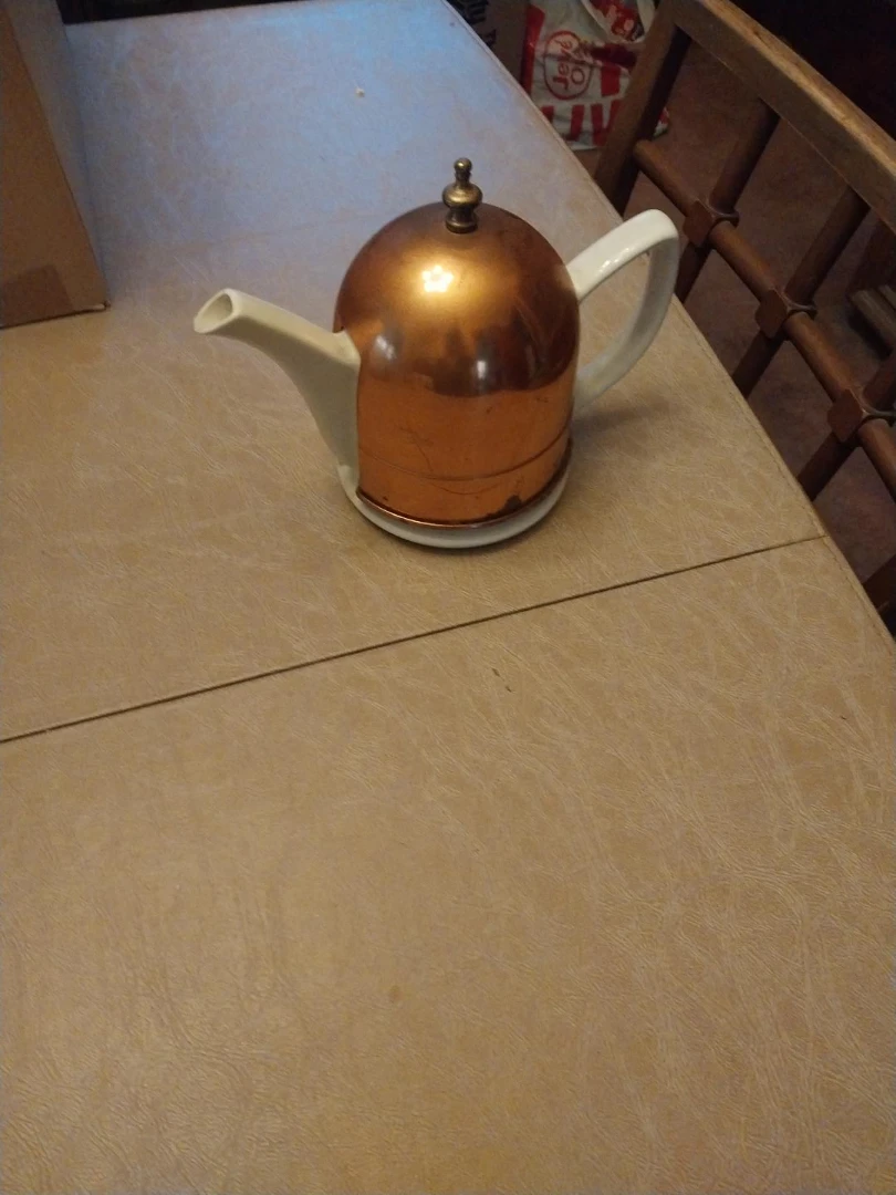 White Ceramic Teapot with Copper Warmer