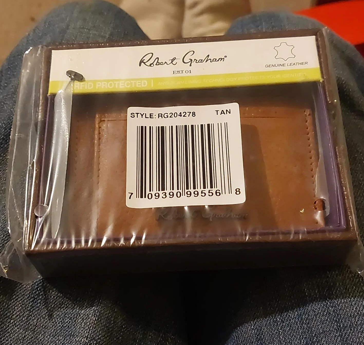 New Robert Graham Tan Leather Wallet, RFID Protected