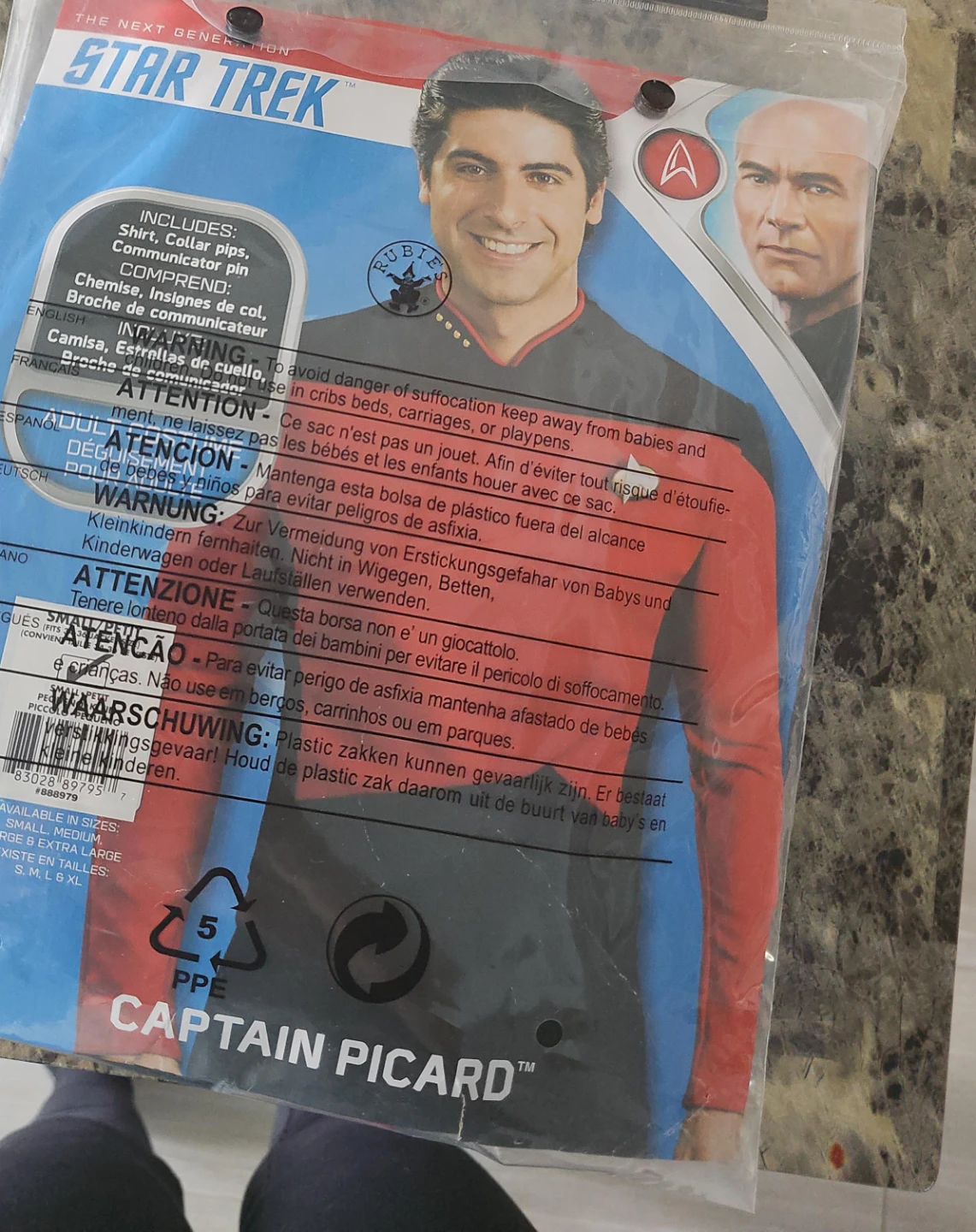 Star Trek Captain Picard Costume, Size Mens Small