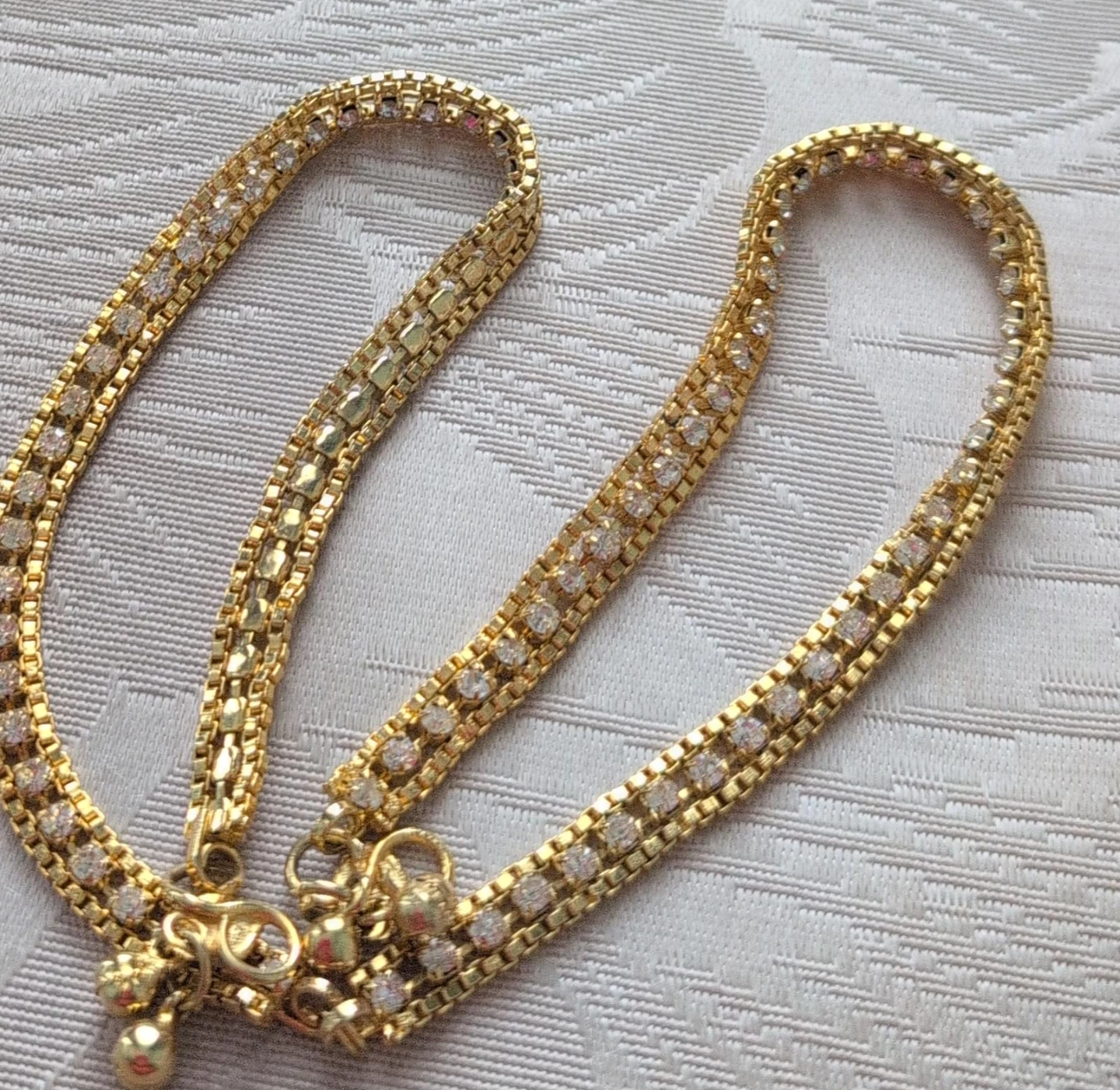 Gold-toned Anklet with Rhinestones