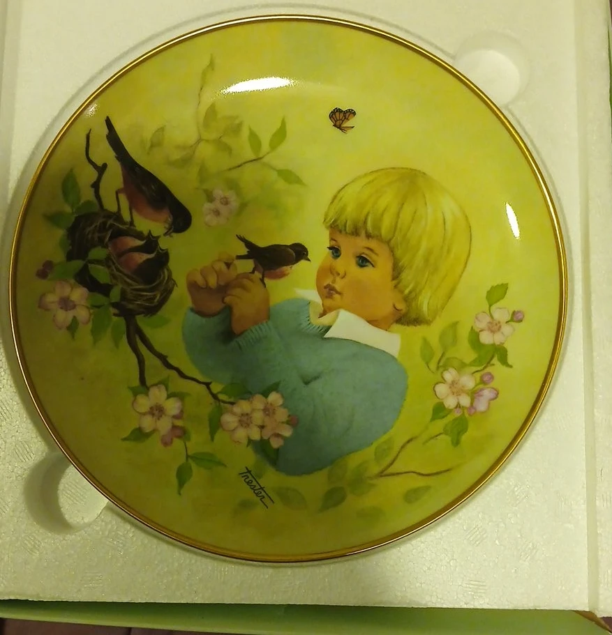 Decorative Collector's Plate with Child and Birds