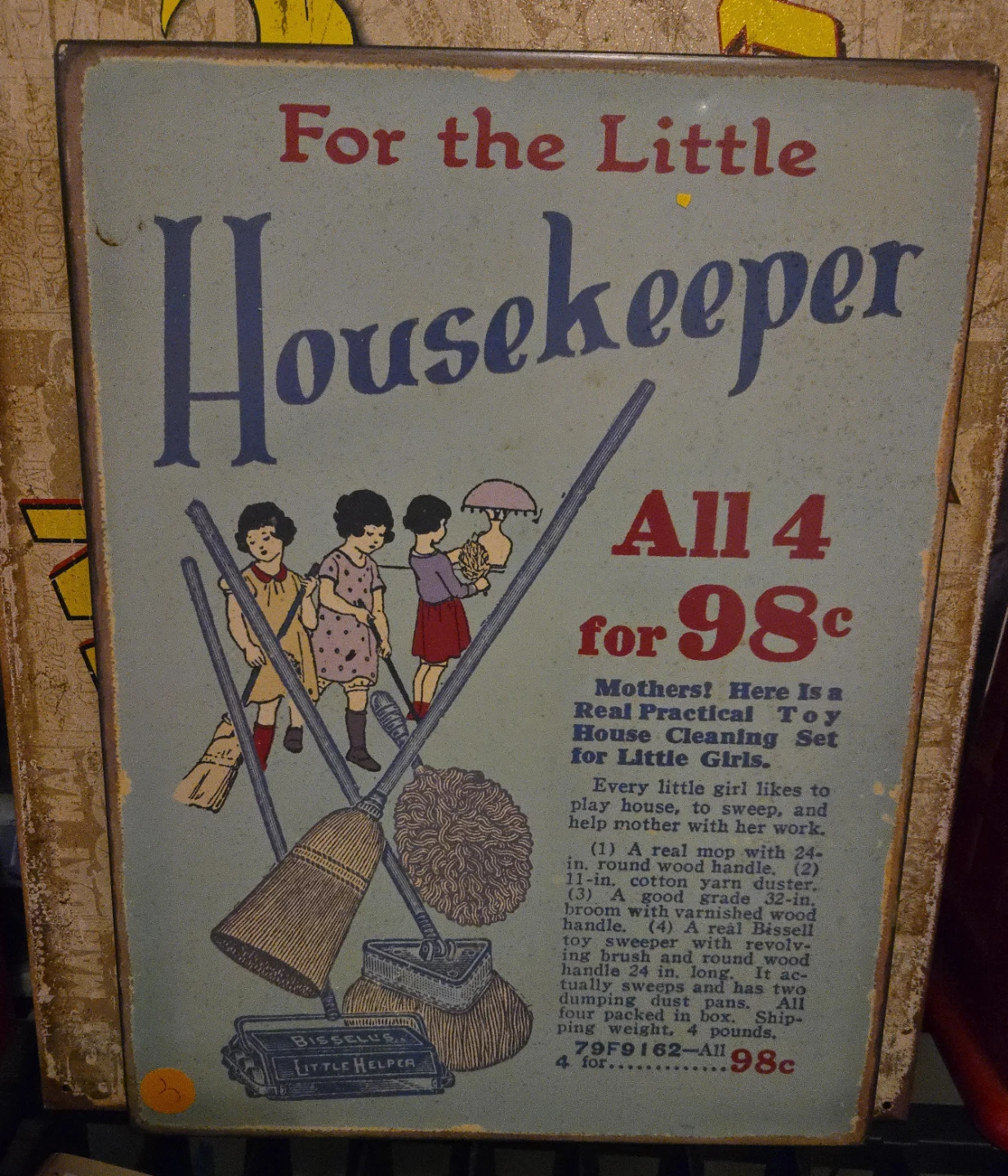 Vintage Little Housekeeper Toy Cleaning Set Sign