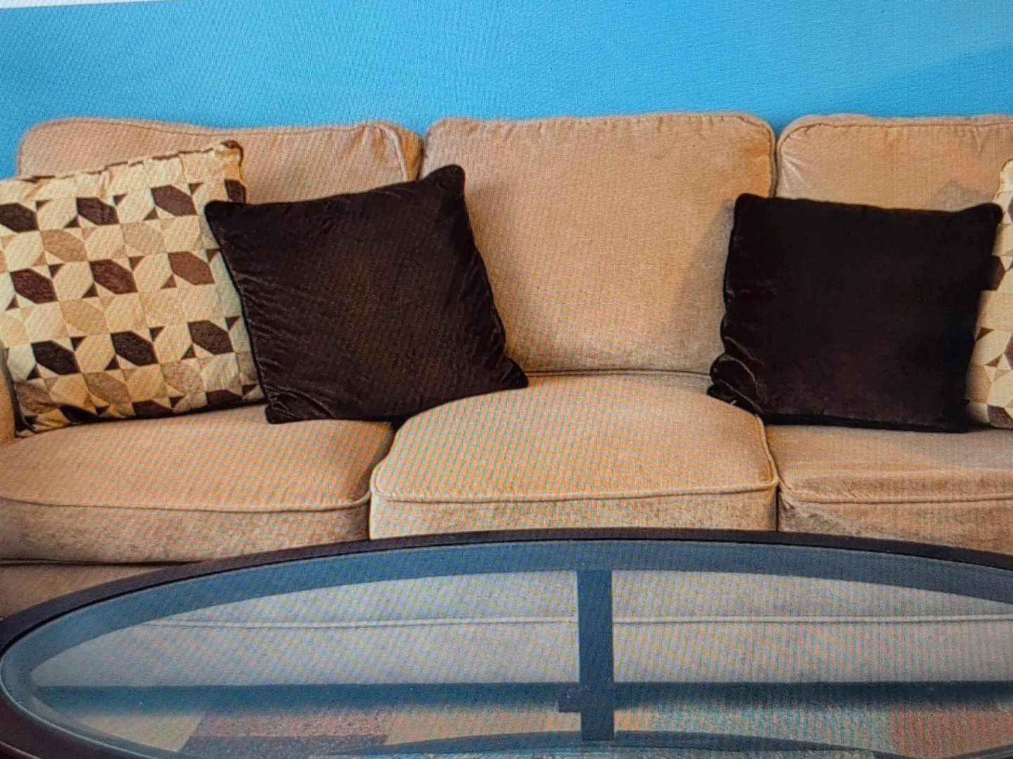 Bob's Furniture Beige Sofa w/Queen Bobopedic Bed w/Pillows