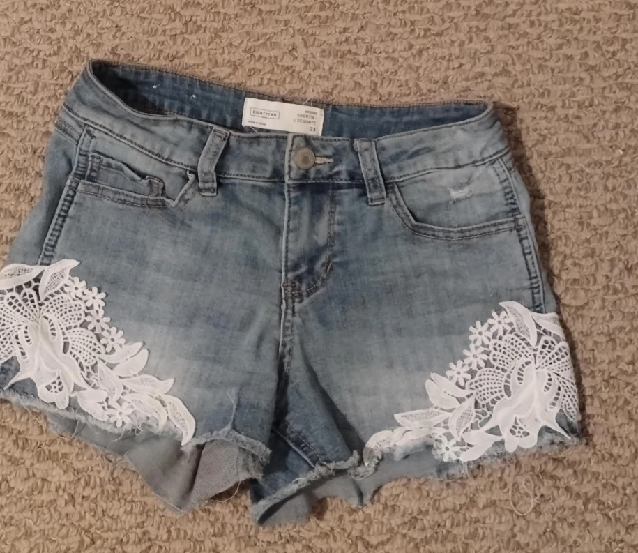 EightyTwo Blue Denim Shorts with Lace Detail