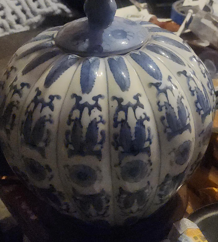 Blue & White Porcelain Pumpkin Jar