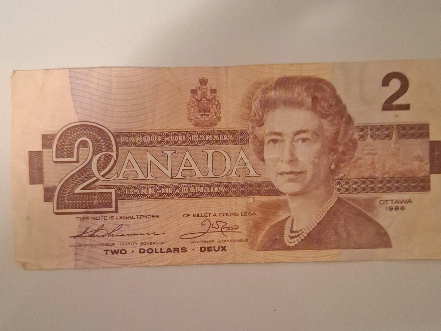 Vintage 1986 Canadian $2 Bill