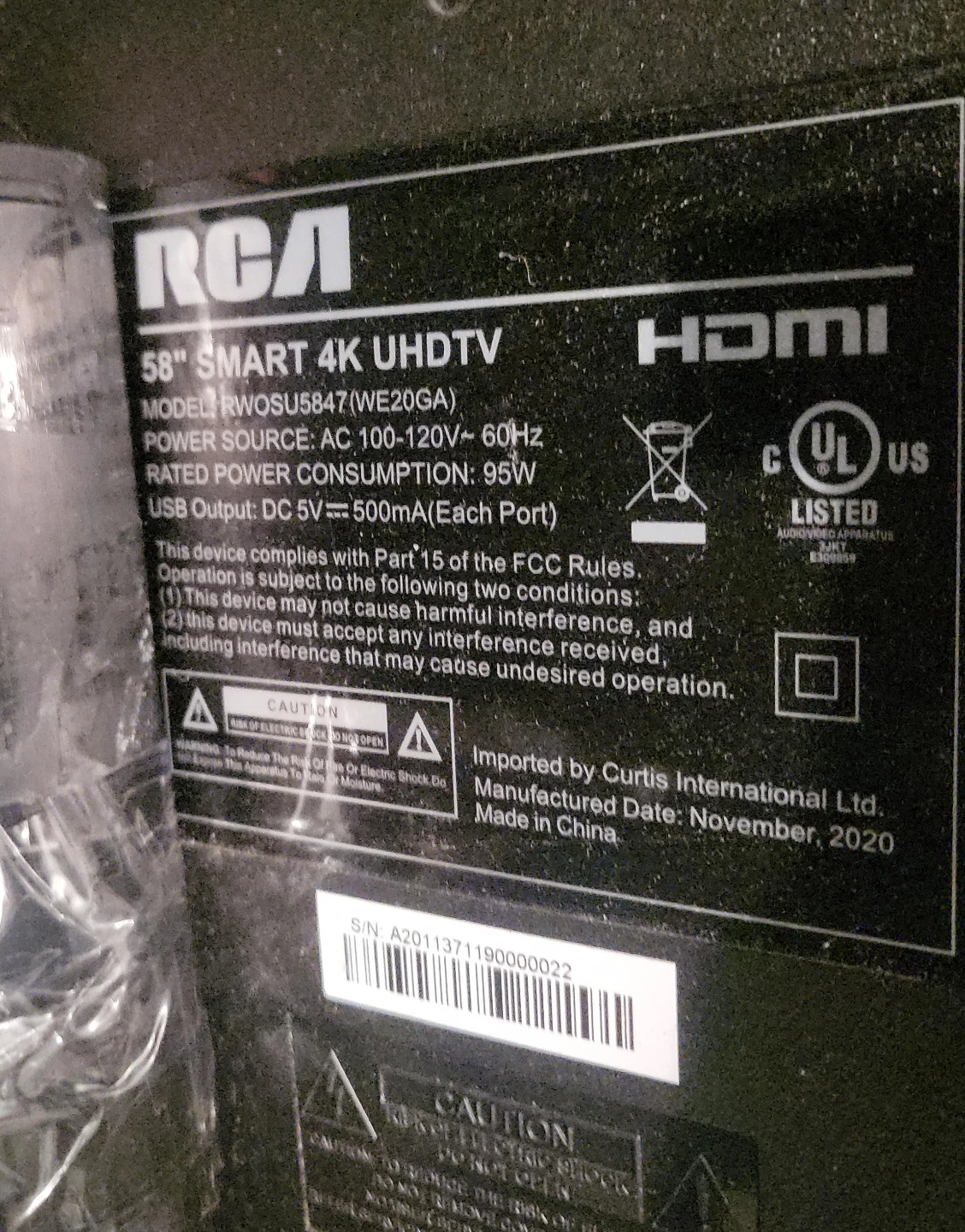RCA 58" Smart 4K UHDTV RWOSU5847