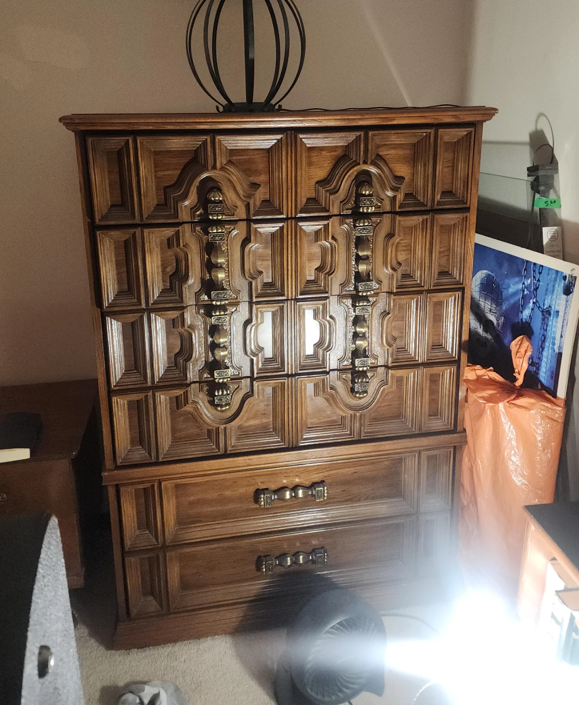 Vintage Wooden Highboy Dresser
