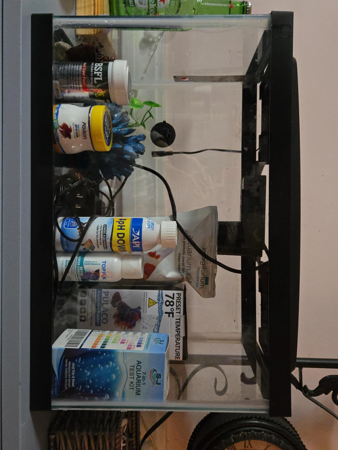 Fish Tank w/ Aqueon Betta Food & API pH Down