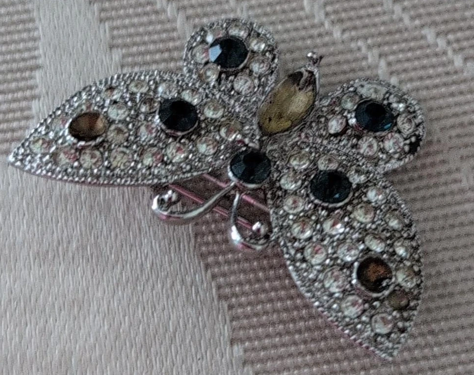 Butterfly Brooch with Rhinestones