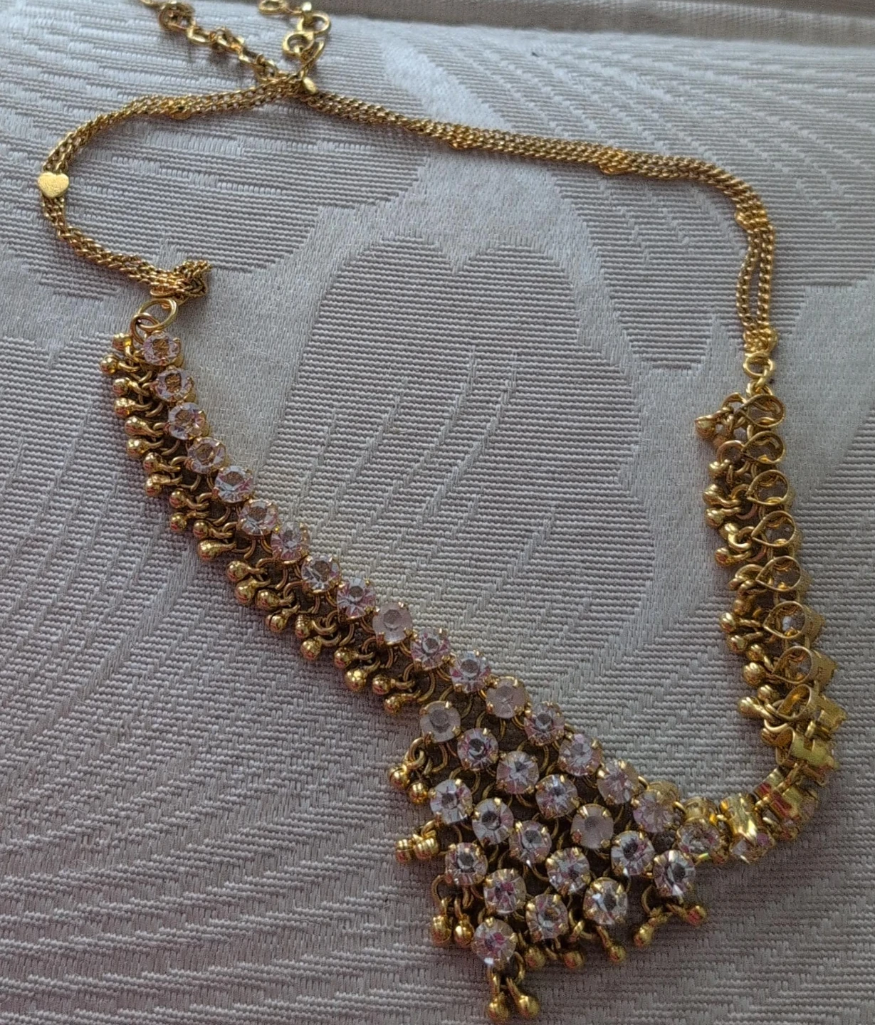 Gold-tone necklace with clear rhinestones