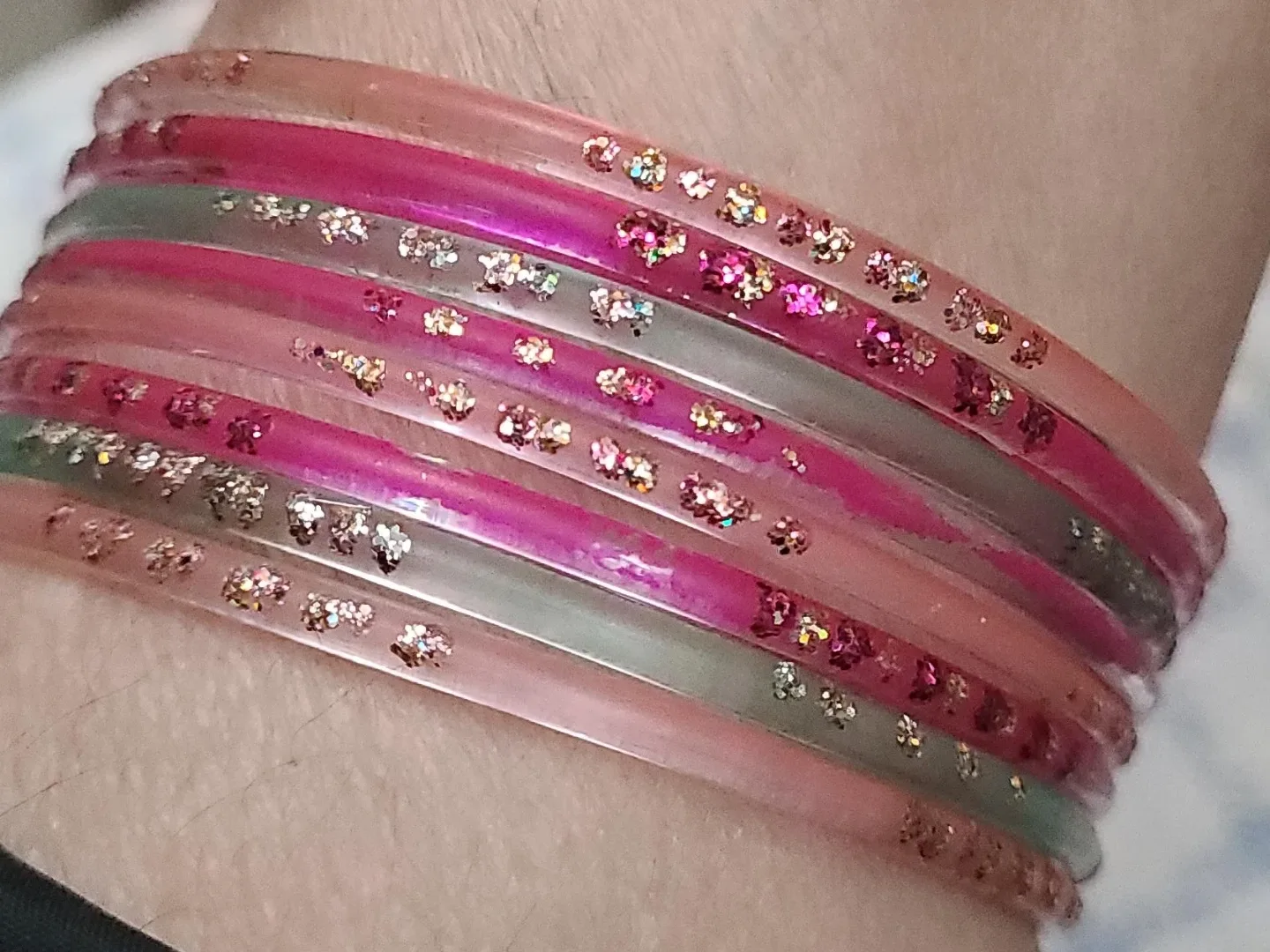 Sparkly Pink & Silver Bangles