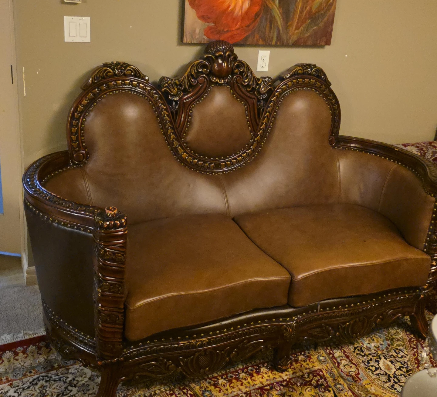 Vintage Brown Leather Loveseat
