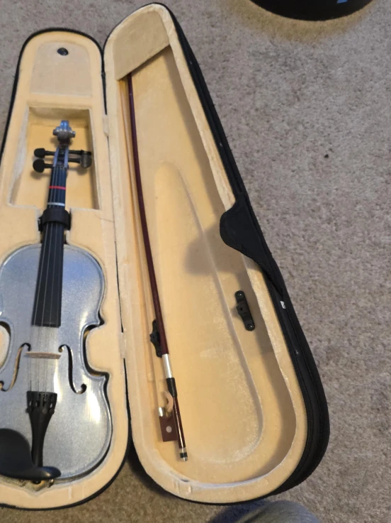 Silver Violin with Case and Bow image indicator(2)
