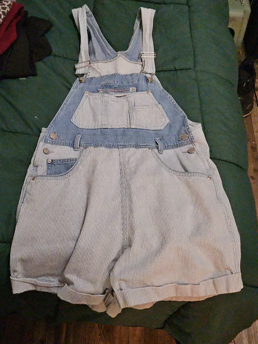 Denim Striped Overalls Shorts