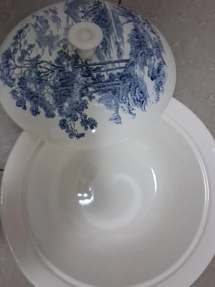 Vintage White Serving Bowl with Lid