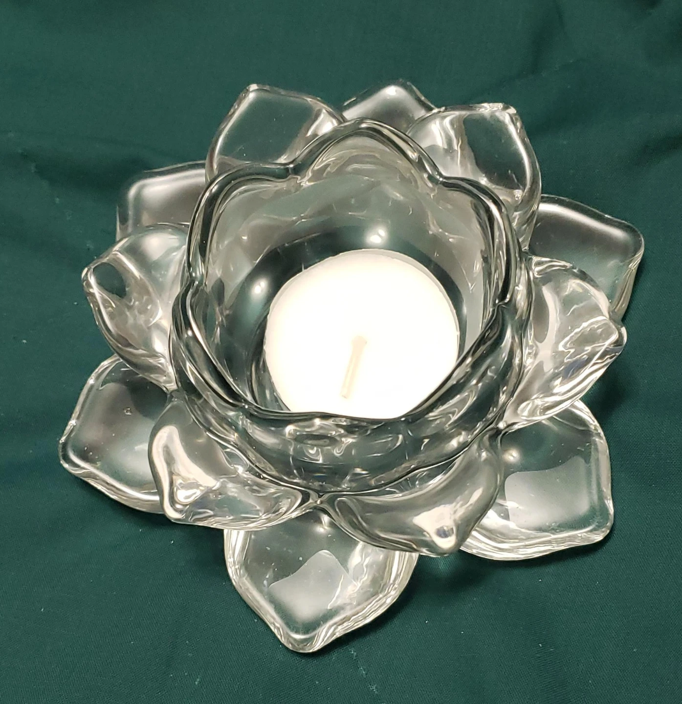 Clear Glass Lotus Flower Candle Holder