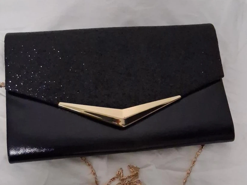 Black Glitter Clutch with Gold Detail image indicator(1)
