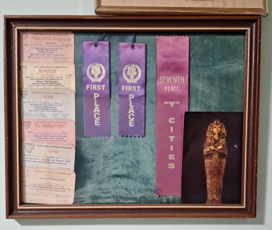Framed YMCA Awards & Egyptian Art