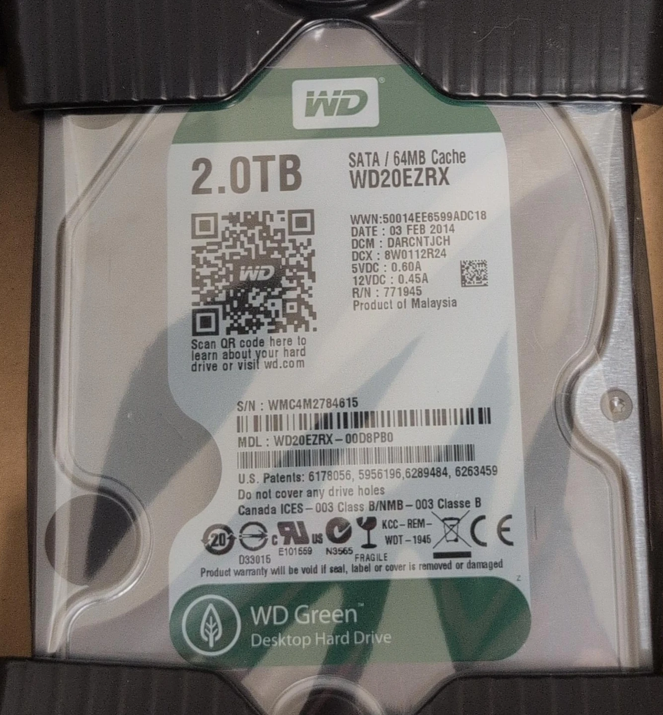 TWO WD Green 2.0TB Desktop Hard Drive - WD20EZRX