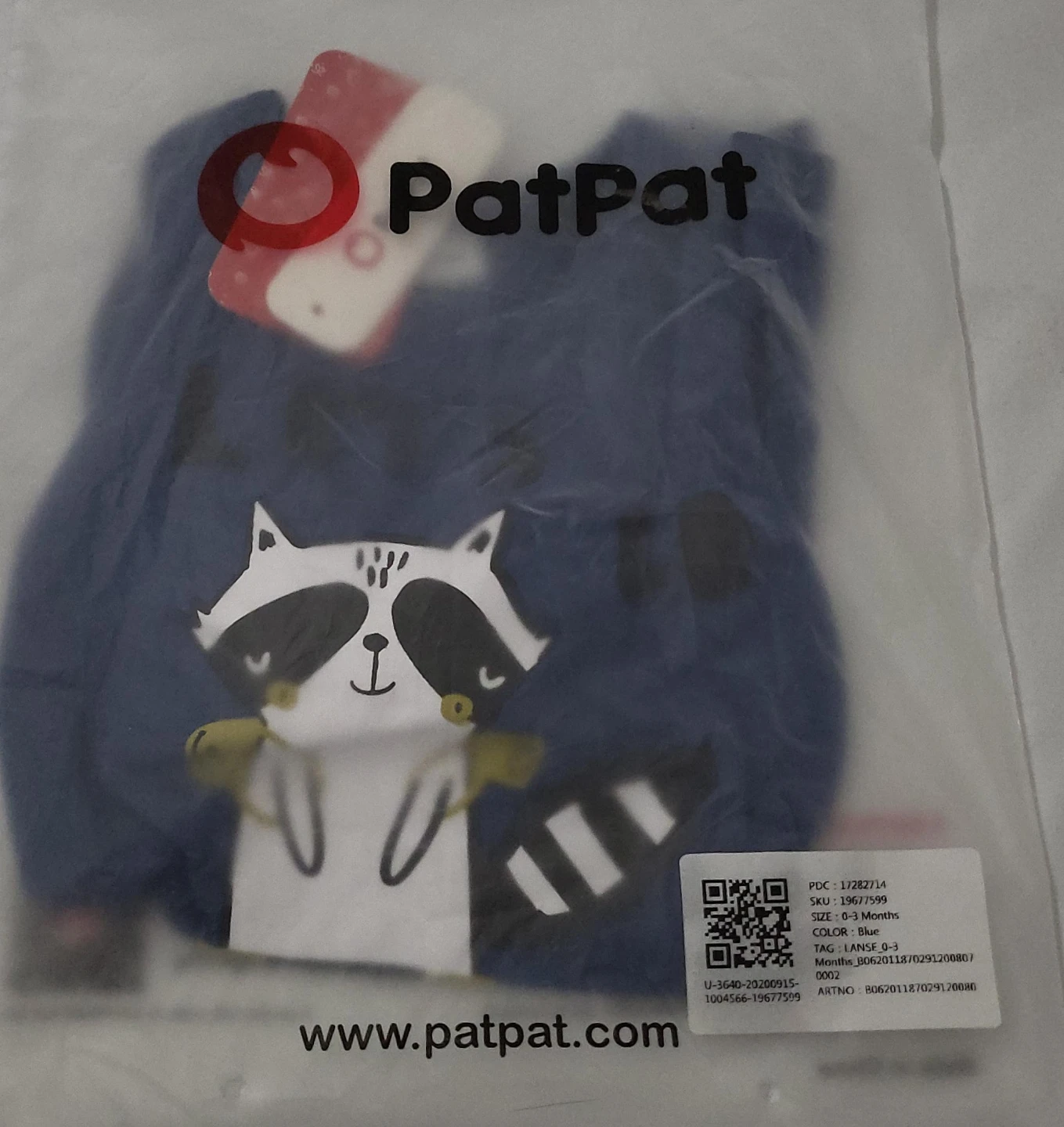 PatPat Baby Raccoon Romper, Size 0-3 Months