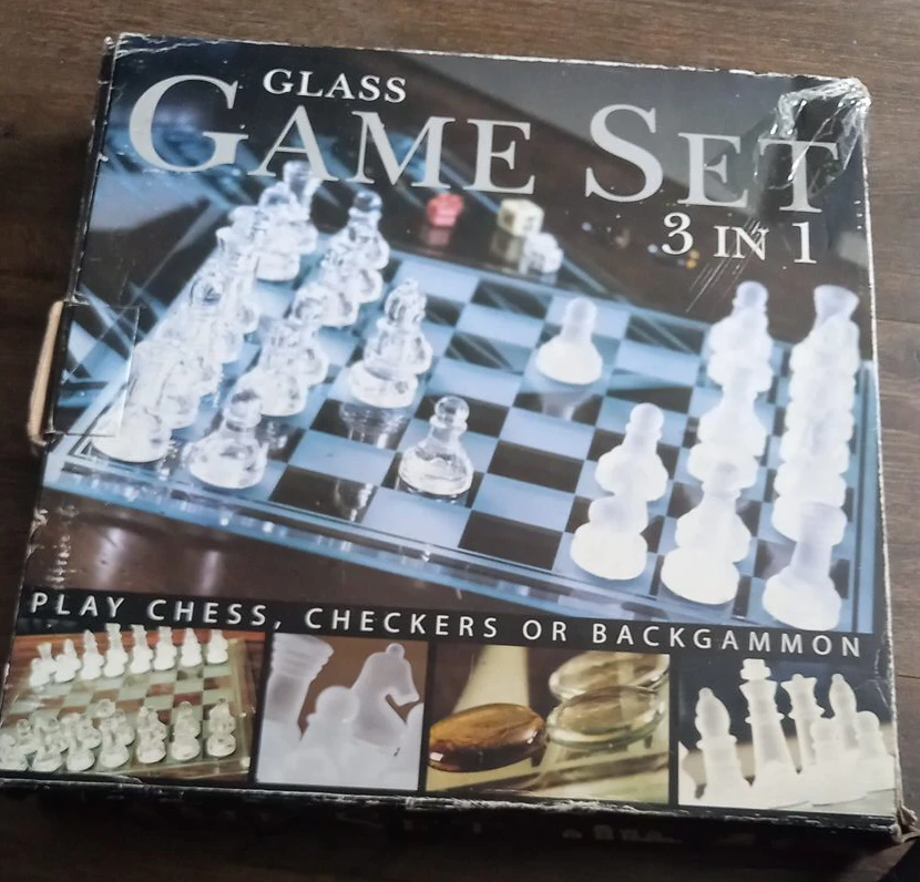 Glass Game Set 3 in 1 (Chess, Checkers, Backgammon)