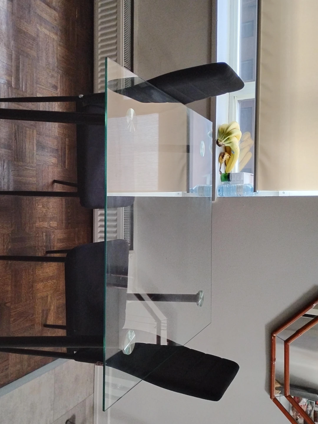 Glass Dining Table with 4 Black Chairs