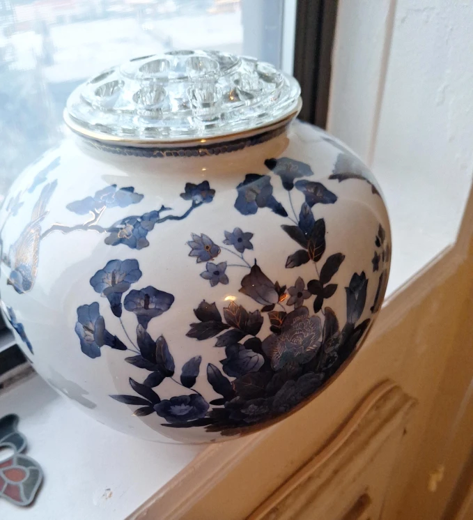 Vintage Floral Frog Vase