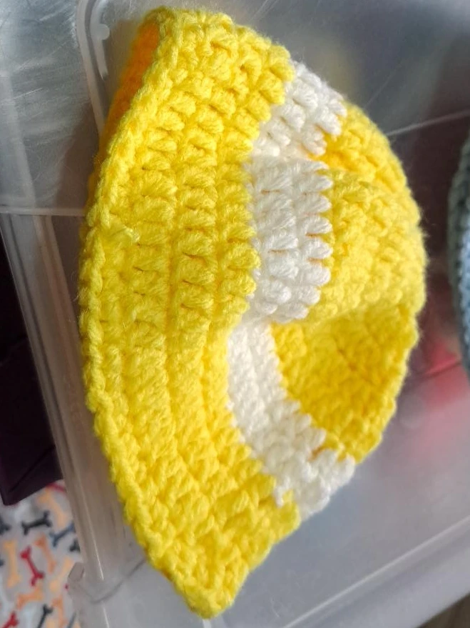 Handmade Yellow & White Crocheted Bucket Hat