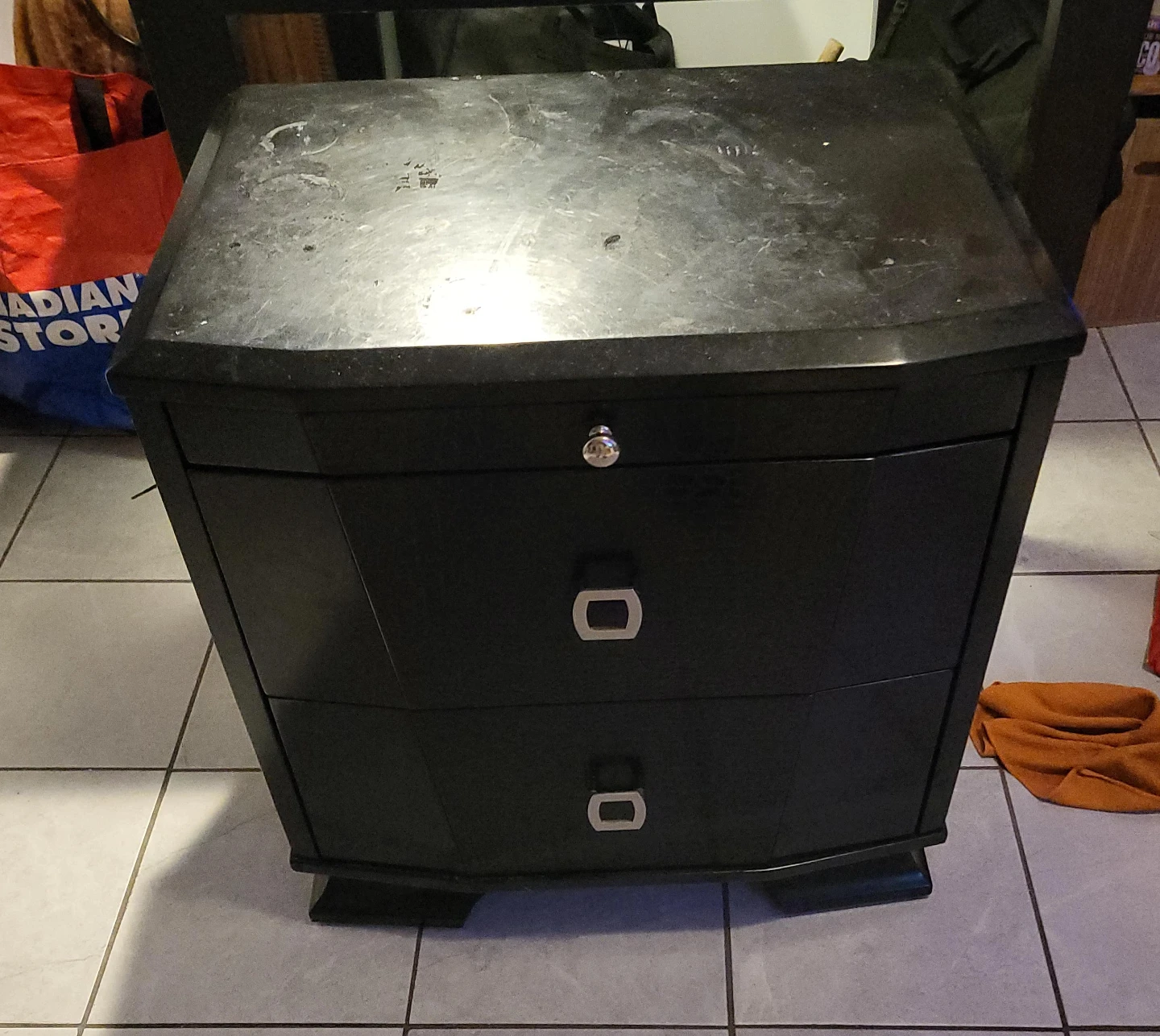 Black Nightstand with 2 Drawers and a Lock