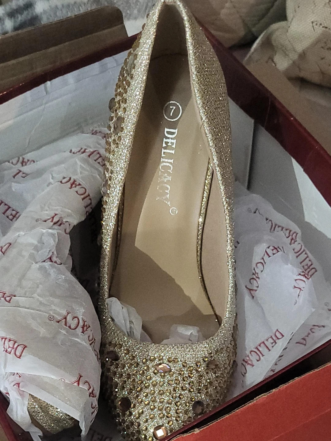 Delicacy Gold Embellished Heels - Size 7