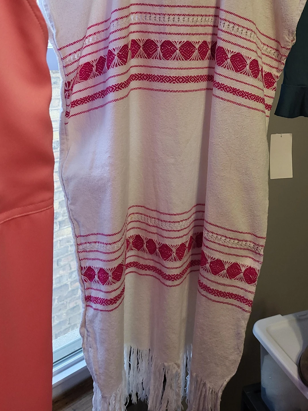 White & Pink Embroidered Poncho